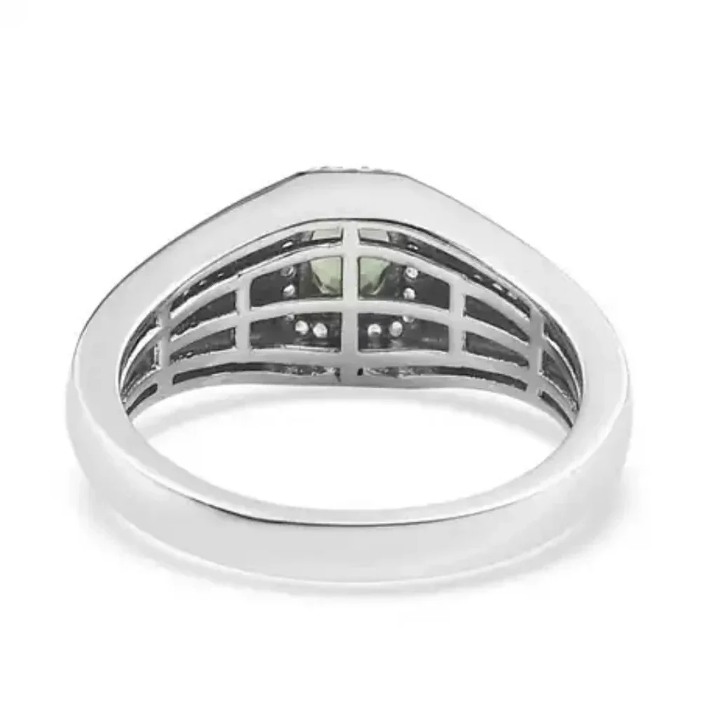 Green Apatite With Natural White Zircon accent Men's Ring.